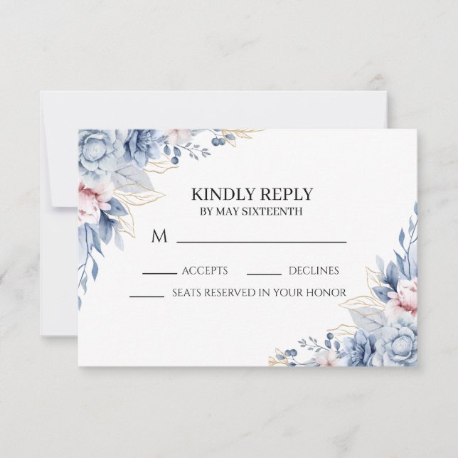Dusty Blue Hydrangea Wedding RSVP Response Cards (Front)