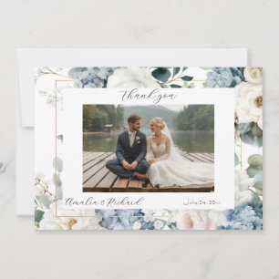 Dusty Blue Hydrangea Wedding Thank You Card 