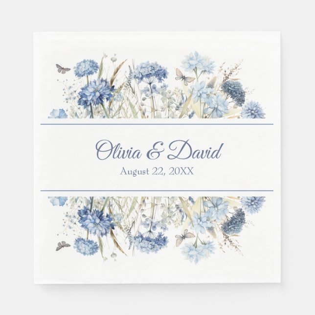 Dusty Blue Hydrangea Wildflower Wedding Paper Napkin (Front)