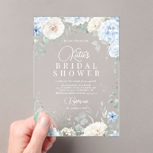 Dusty Blue Hydrangeas Bridal Shower Acrylic Invitations