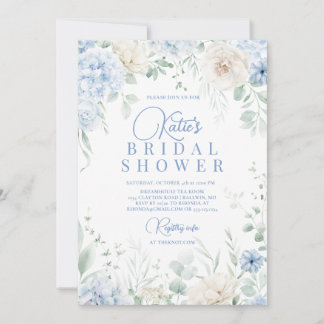 Dusty Blue Hydrangeas Bridal Shower Invitation