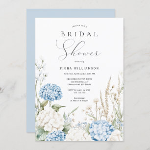 Dusty Blue Hydrangeas Floral Bridal Shower Invitation