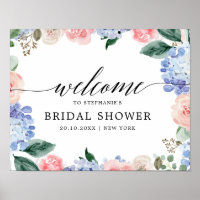 Dusty blue hydrangeas pastel pink Bridal shower