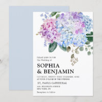 Dusty blue hydrangeas pastel pink roses wedding