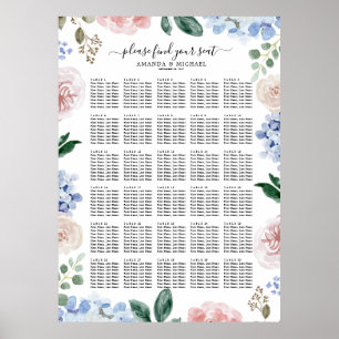 Dusty blue hydrangeas pastel pink Seating Chart