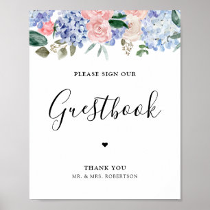Dusty blue hydrangeas pink please sign guestbook