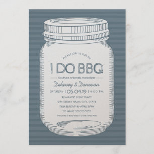 Dusty Blue I Do BBQ Mason Jar Couples Shower Invitation