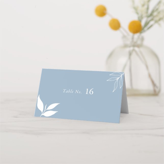 Dusty Blue I Modern Minimalist I Branch Leaves  Place Card (Front)