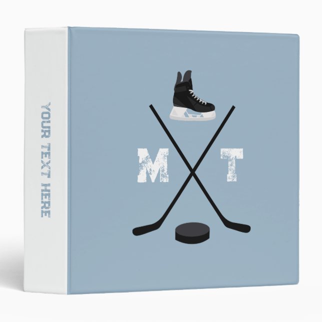 Dusty Blue Ice Hockey Classic Distressed Monogram  Binder (Front/Spine)