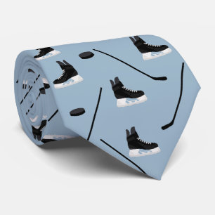 Dusty Blue Ice Hockey Stick, Skates & Puck Pattern Tie