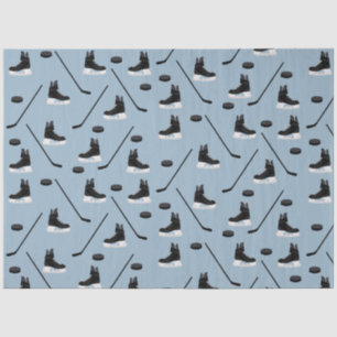 Dusty Blue Ice Hockey Stick, Skates & Puck Pattern Tissue Paper