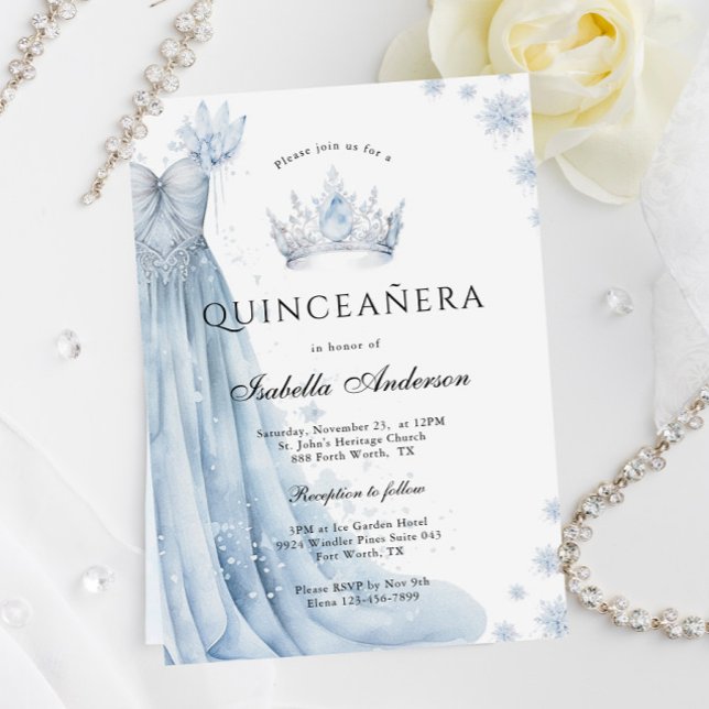 Dusty Blue Icy Winter Quinceanera Invitation (Creator Uploaded)