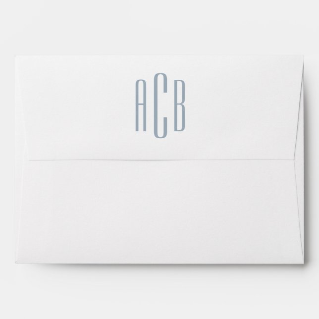 Dusty Blue Inside and White Three Letter Monogram Envelope (Back (Top Flap))