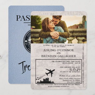 Dusty Blue Ireland Passport Faire-part de mariage
