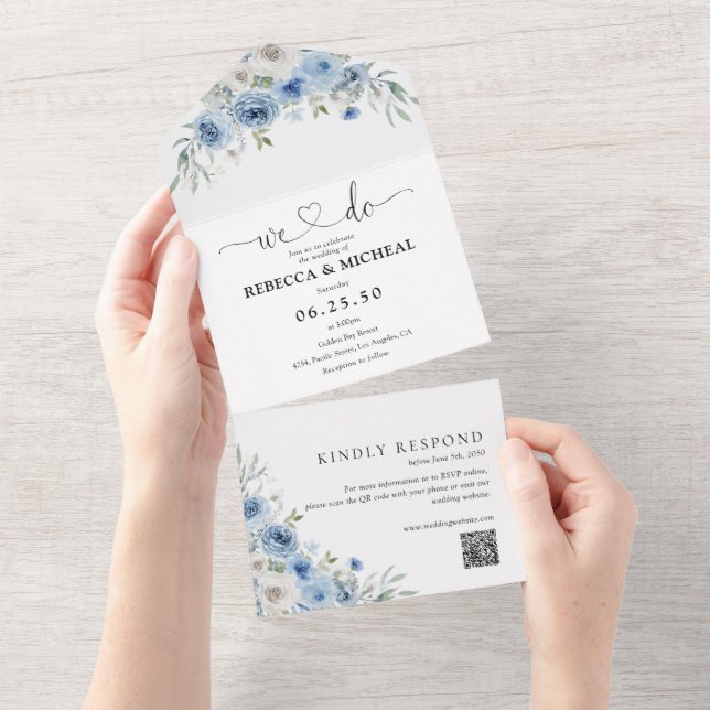 Dusty Blue Ivory All in One Wedding Invitation (Déchirure)
