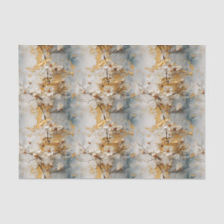 Dusty Blue, Ivory and Gold Floral Tissue Paper