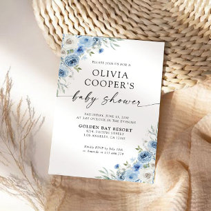 Dusty Blue Ivory Baby Shower Invitation