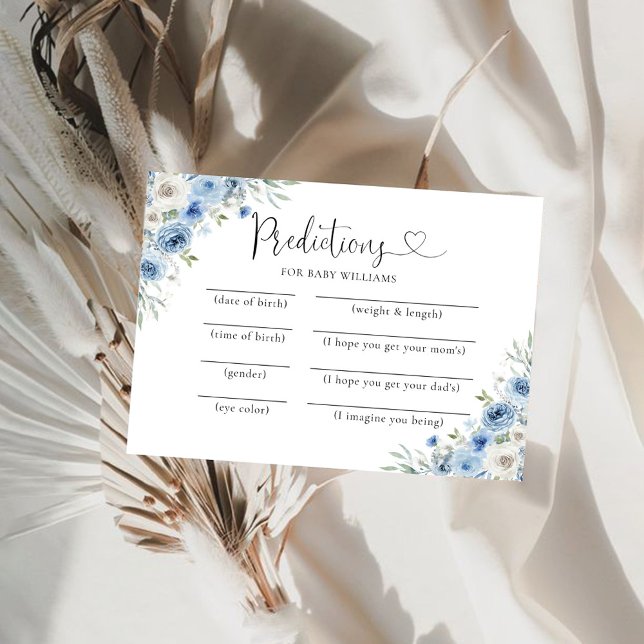 Dusty Blue Ivory Baby Shower Predictions Card (Creator Uploaded)