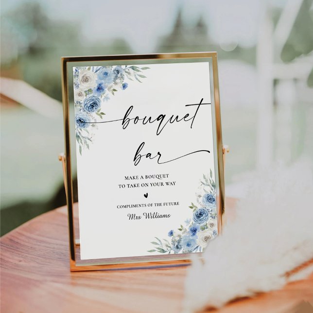 Dusty Blue Ivory Bridal Shower Bouquet Bar Sign (Creator Uploaded)