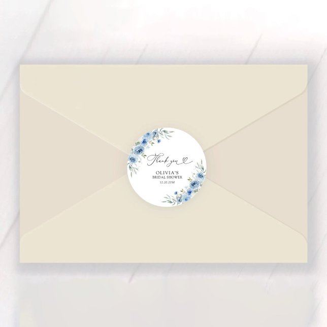 Dusty Blue Ivory Bridal Shower  Classic Round Sticker (Creator Uploaded)