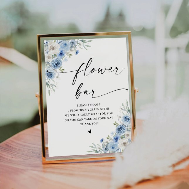Dusty Blue Ivory Bridal Shower Flower Bar Sign (Creator Uploaded)