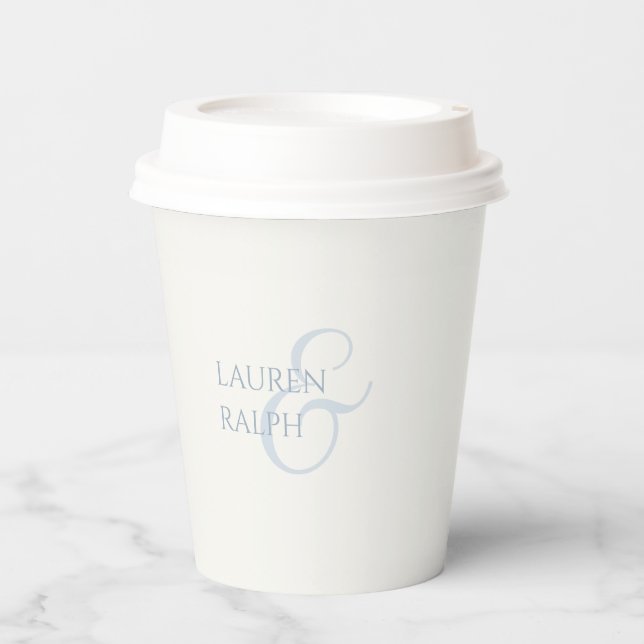 Dusty Blue & Ivory Couple Monogram  Paper Cups (Front)