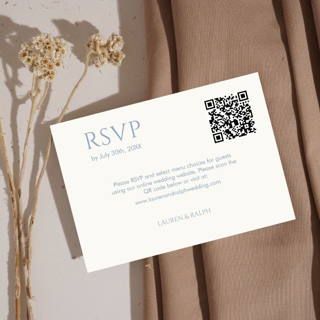 Dusty Blue & Ivory Couple Monogram QR Wedding RSVP (Creator Uploaded)