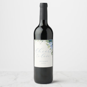 Dusty Blue & Ivory Floral Hydrangea Event Wedding  Wine Label
