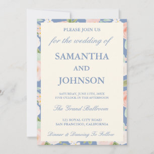 Dusty Blue Ivory Floral Monogram Photo Wedding Invitation