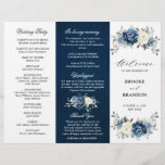 Dusty Blue Ivory Floral Tri-fold Wedding Program<br><div class="desc">Dusty blue floral wedding tri-fold program card featuring elegant bouquet of navy blue, royal blue , white , gold, champagne ivory, blush colour rose , ranunculus flower buds and sage green eucalyptus leaves and elegant watercolor bouquet. Please contact me for any help in customization or if you need any other...</div>