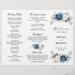 Dusty Blue Ivory Floral Tri-fold Wedding Program<br><div class="desc">Dusty blue floral wedding tri-fold program card featuring elegant bouquet of navy blue, royal blue , white , gold, champagne ivory, blush colour rose , ranunculus flower buds and sage green eucalyptus leaves and elegant watercolor bouquet. Please contact me for any help in customization or if you need any other...</div>