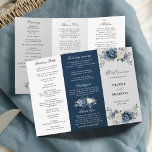 Dusty Blue Ivory Floral Tri-fold Wedding Program<br><div class="desc">Dusty blue floral wedding tri-fold program card featuring elegant bouquet of navy blue, royal blue , white , gold, champagne ivory, blush colour rose , ranunculus flower buds and sage green eucalyptus leaves and elegant watercolor bouquet. Please contact me for any help in customization or if you need any other...</div>
