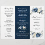 Dusty Blue Ivory Floral Tri-fold Wedding Program<br><div class="desc">Dusty blue floral wedding tri-fold program card featuring elegant bouquet of navy blue, royal blue , white , gold, champagne ivory, blush colour rose , ranunculus flower buds and sage green eucalyptus leaves and elegant watercolor bouquet. Please contact me for any help in customization or if you need any other...</div>