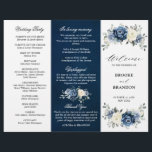 Dusty Blue Ivory Floral Tri-fold Wedding Program<br><div class="desc">Dusty blue floral wedding tri-fold program card featuring elegant bouquet of navy blue, royal blue , white , gold, champagne ivory, blush colour rose , ranunculus flower buds and sage green eucalyptus leaves and elegant watercolor bouquet. Please contact me for any help in customization or if you need any other...</div>