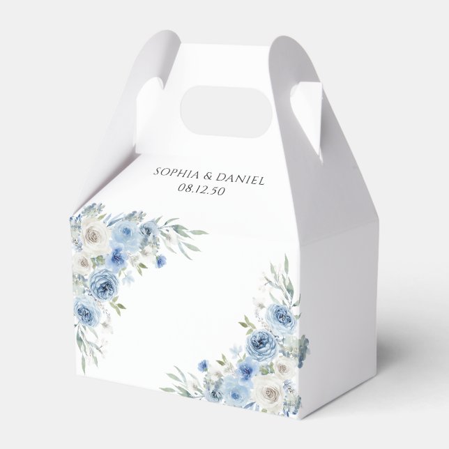 Dusty Blue Ivory Floral Wedding Ceremony Favour Bo Favor Box (Front Side)