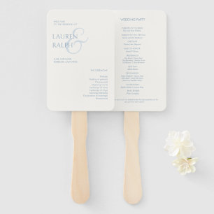 Dusty Blue & Ivory Monogram Wedding Program Hand Fan