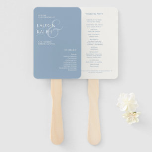 Dusty Blue Ivory Monogram Welcome Wedding Program Hand Fan