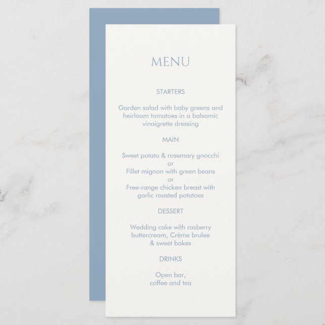 Dusty Blue & Ivory Monogrammed Mariage Menu (Devant / Derrière)