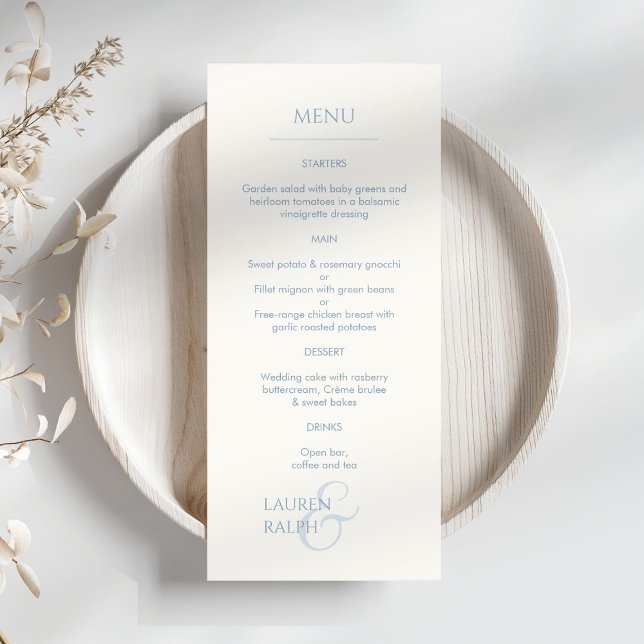 Dusty Blue & Ivory Monogrammed Mariage Menu (Créateur téléchargé)