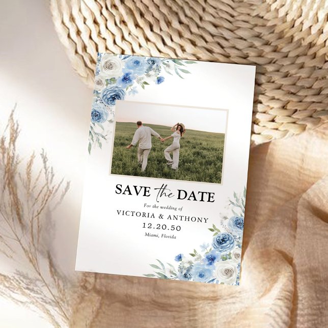 Dusty Blue Ivory Sauvez la date avec Carte photo (Créateur téléchargé)