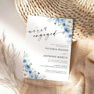 Dusty Blue Ivory We are engaged Invitation