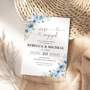 Dusty Blue Ivory We are engaged Invitation
