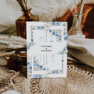 Dusty Blue Ivory Wedding Invitation Belly Band