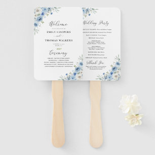 Dusty Blue Ivory Wedding Program Hand Fan