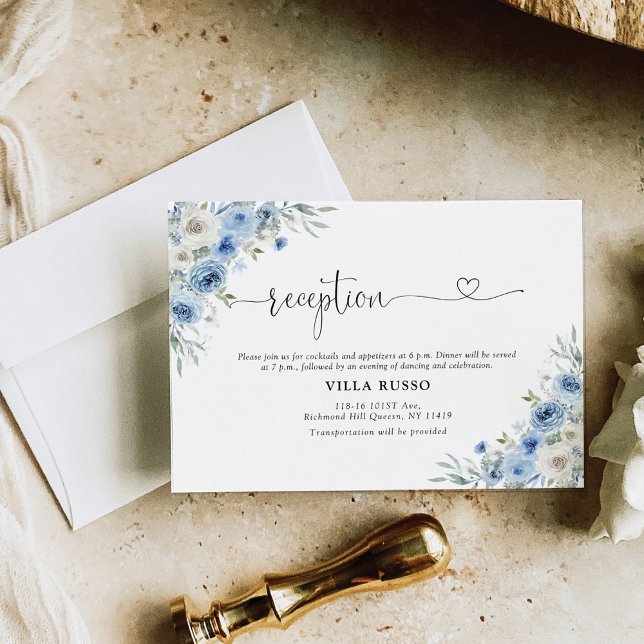 Dusty Blue Ivory Wedding Reception Enclosure Card (Creator Uploaded)