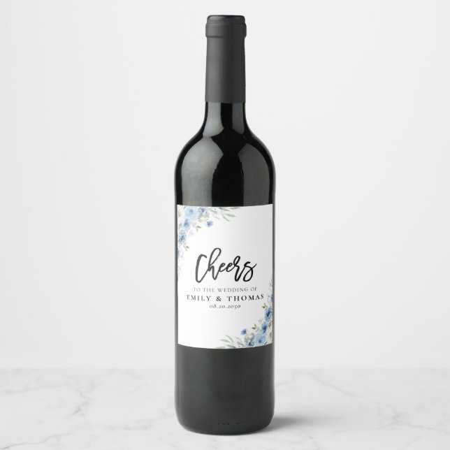 Dusty Blue Ivory Wedding Wine Label (Front)