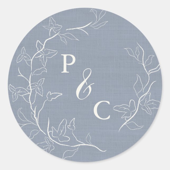 Dusty Blue Ivy Monogram Wedding Envelope Seal (Front)