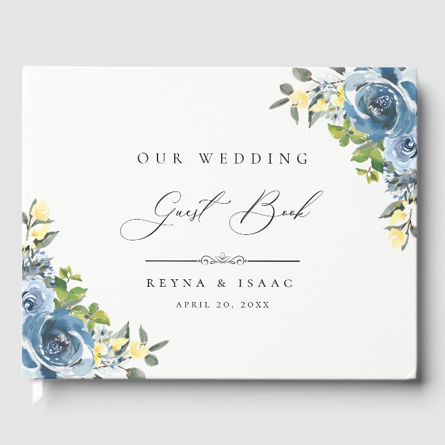 Dusty Blue Jellow Floral Mariage Livre d'or (Recto)