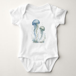 Dusty Blue Jellyfish Boy Baby Shower Bodysuit