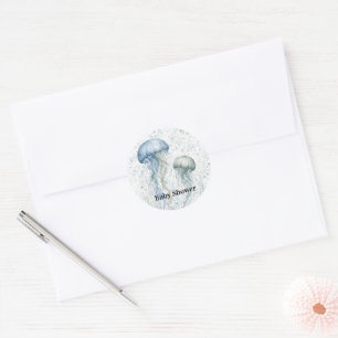 Dusty Blue Jellyfish Boy Baby Shower Classic Round Sticker